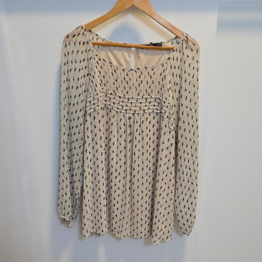 Doe & Rae Beige Blouse with Black Reindeer Design